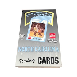 Full box of University of North Carolina Tar Heels 1st Edition vintage trading cards. 36 packs of 8 cards. Flaky wrappers. Read description!