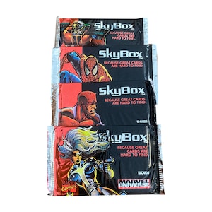 4 Packungen mit Marvel Universe Serie 4 Vintage Sammelkarten. Jede versiegelte Folienpackung enthält 10 Karten. Impel/Skybox 1993. Marvel-Universum IV