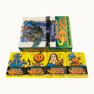 4 pakken vintage Return to Oz-stickerkaarten. 6 stickers per verpakking. Topps 1985. Dorothy en Billina! TikTok! Jack Pumpkinhead! De vogelverschrikker!