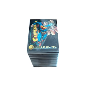 DC Legends '95 Power Chrome komplettes Set von 150 vintage Sammelkarten + 3 komplette Untersätze in exzellentem Zustand. 177 Karten insgesamt. Himmelskasten.