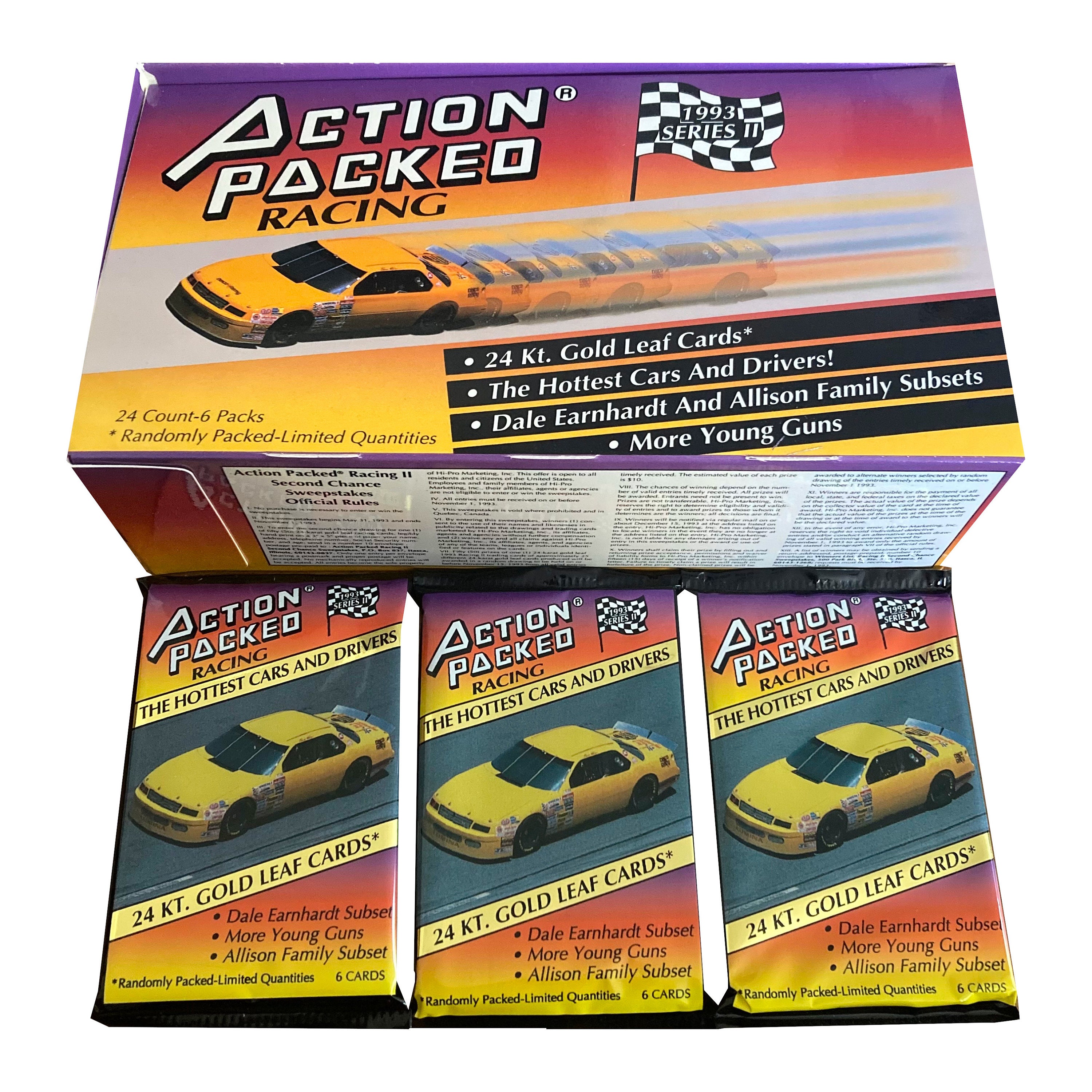 3 Packs of Action Packed Racing '93 Series 2 Vintage Trading Cards