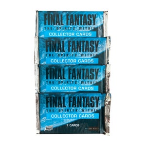 ファイナルファンタジー - ザ・スピリッツ・ウィズイン ビンテージ トレーディング カード 4 パック。1 パックあたり 7 枚のカード。すべて集めましょう! コミック イメージ 2001。