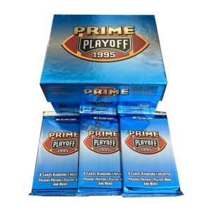 Lot de 3 cartes vintage de joueur de football NFL Playoffs Prime 1995. 8 cartes TekChrome par paquet, y compris des inserts aléatoires ! Collectionnez-les tous !