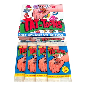 4 Packungen Tat-Toons vintage Tattoos. 1 Blatt Tattoos + 1 Karte pro Packung. Sammle sie alle! Beeindrucke deine Freunde! Topps 1993.