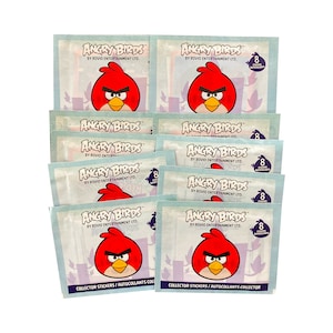 10 packs of Angry Birds album stickers. Each package contains 8 stickers. Fill your album! Produced by Rovio Entertainment.