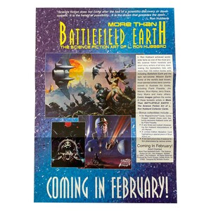 Póster promocional de caja de More Than Battlefield Earth: The Science Fiction Art of L. Ron Hubbard para tarjetas coleccionables antiguas de Comic Images.