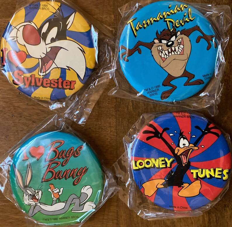 4 vintage Looney Tunes buttons. Your choice of 4 from 12 different designs. 2 1/4" buttons. See item description for details. Great deal! image 3