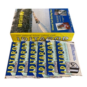 6 Packungen mit Iditarod Vintage Sammelkarten. 9 Karten pro Packung. 1992 limitierte Sammler Karten vom letzten großen Rennen der Welt!