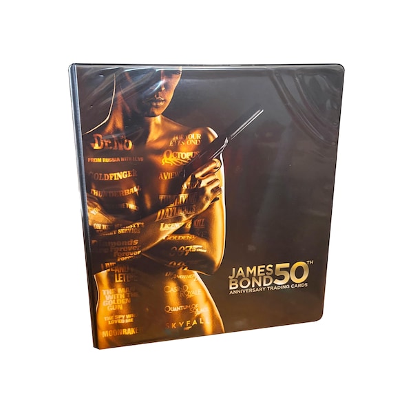 James Bond 50th Anniversary Series 1 & 2 complete base set of 198 vintage embossed trading cards + many extras in collector's binder.