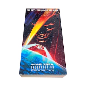 Jeu complet de 72 cartes de cinéma Star Trek Insurrection en excellent état. Cartes grand format. Skybox 1998.