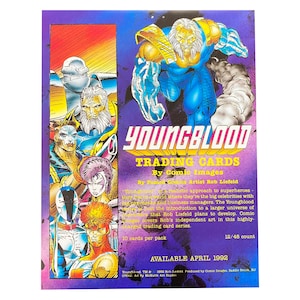 Youngblood vintage collector card sell sheet. 8.5&quot; x 11&quot; sheet in very good condition. Rare 1990s ephemera. Comic Images 1992. Rob Liefeld.