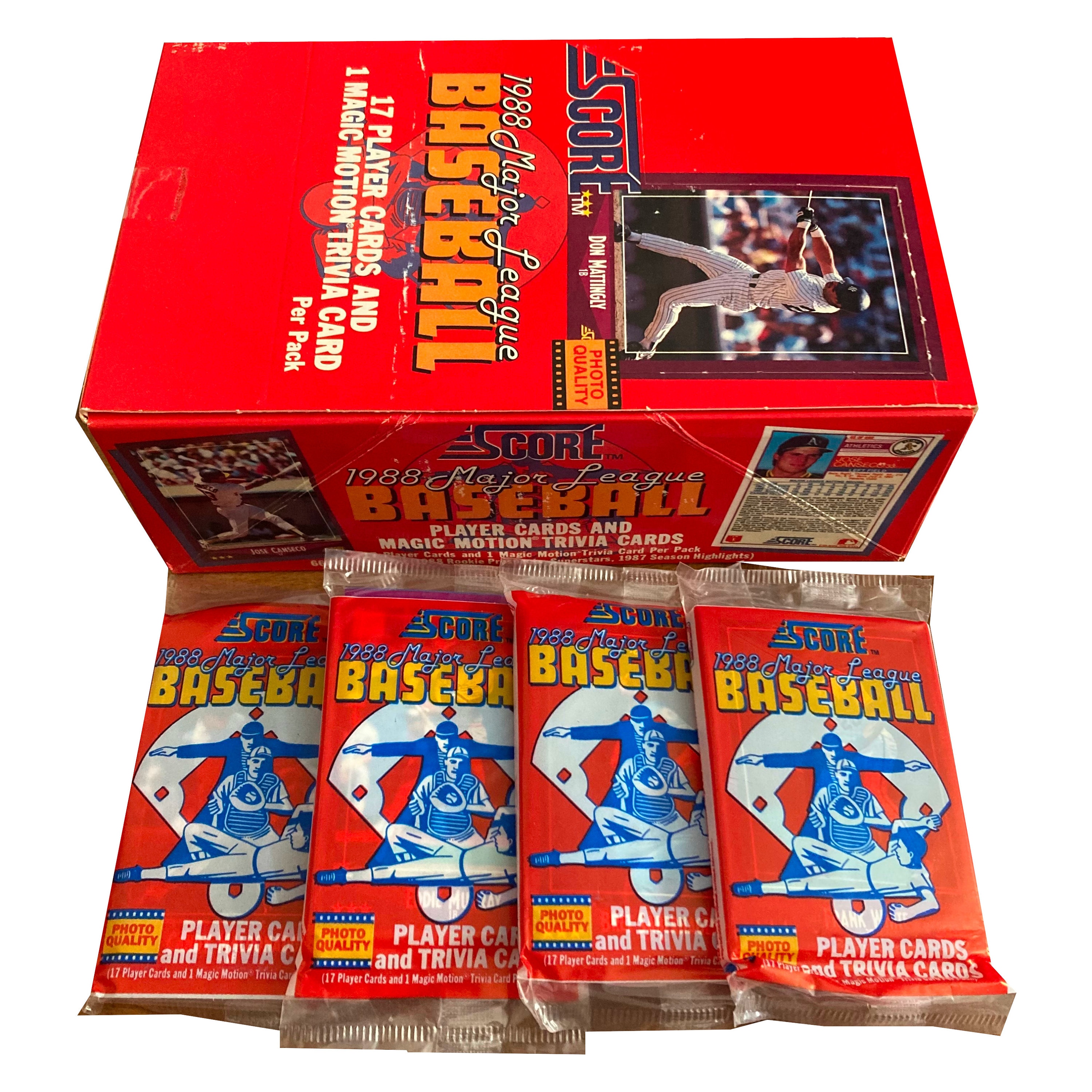rare 1988 score baseball cards 4 Packs of 1988 Score Vintage MLB Baseball Cards. 17 Player Cards and 1  Magic Motion Trivia Card per Pack. Collect Them All! Score 1988