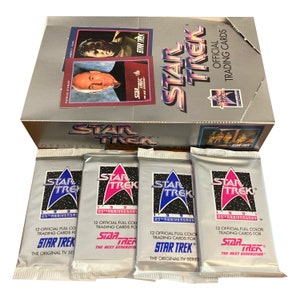 4 confezioni di carte collezionabili vintage Star Trek 25th Anniversary Series 1. 12 carte per confezione. Collezionali tutte e 160! Impel 1991. Include TOS + TNG.
