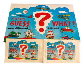 2 packs of  Guess What? vintage vehicle magnetic sticker packs. Each pack contains one mystery vehicle. Made in Taiwan and released in 1978.