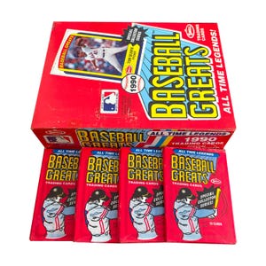 Lot de 4 chaussures de baseball Swell 1990. 10 cartes dans chaque paquet de cire vintage. Toutes les légendes de la MLB ! Temple de la renommée du baseball. Collectionnez-les tous !