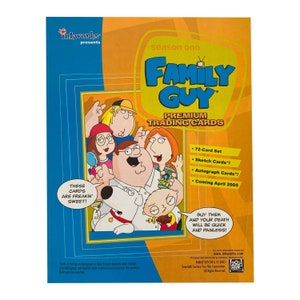 Family Guy Seizoen 1 dealer promoblad. 8,5 "x 11" blad in uitstekende staat. Zeldzame vroege jaren 2000 ephemera. Inktwerken. Family Guy verzamelobject