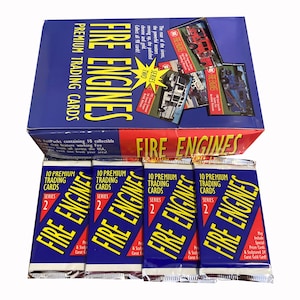 4 buste di carte collezionabili vintage serie Fire Engines 2. 10 carte per pacchetto. Carte bonus inserite casualmente! Bon Air da collezione 1993.