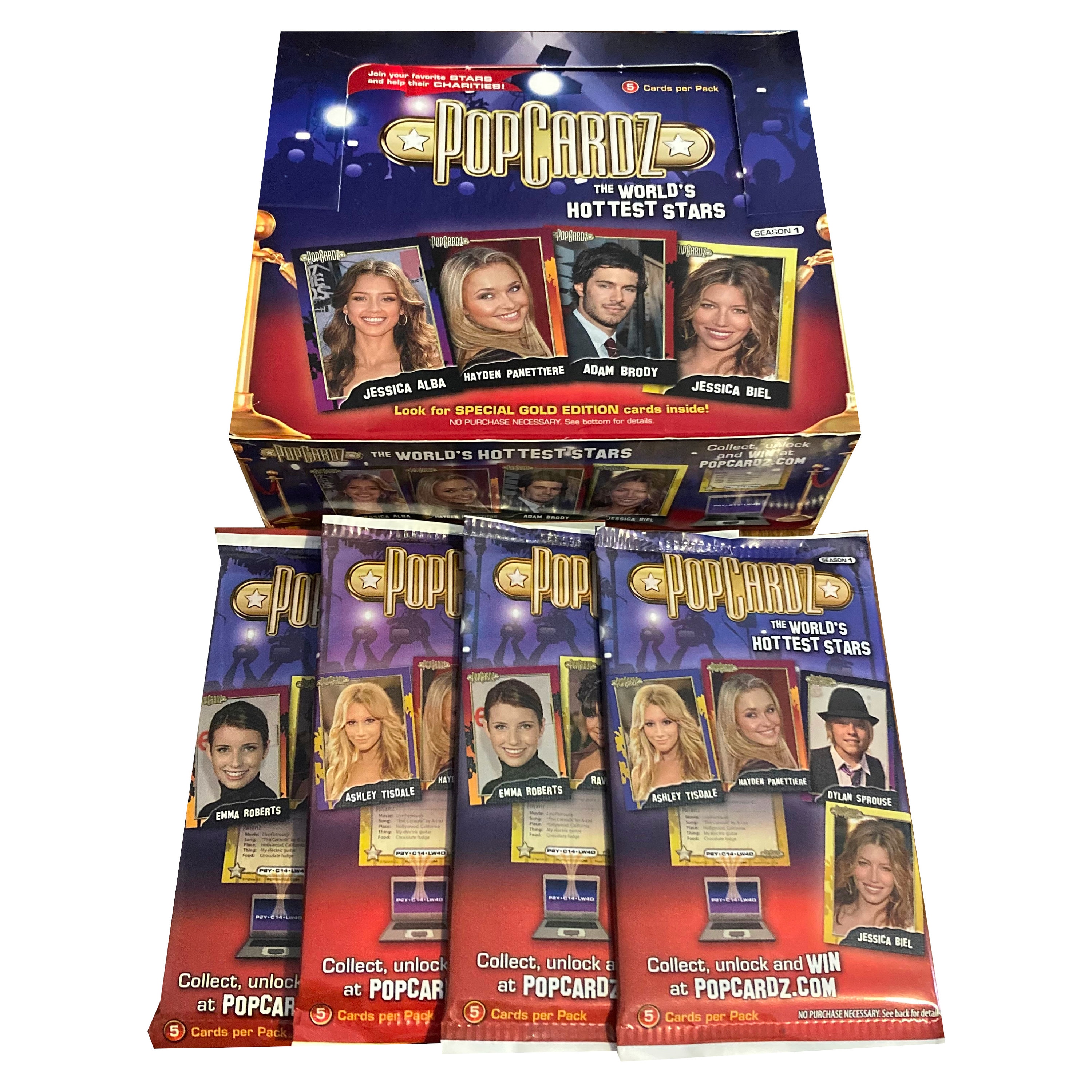 AAA DVD ポスカ トレカ付き 4 Packs of Popcardz Vintage Celebrity Trading Cards. 5 Cards