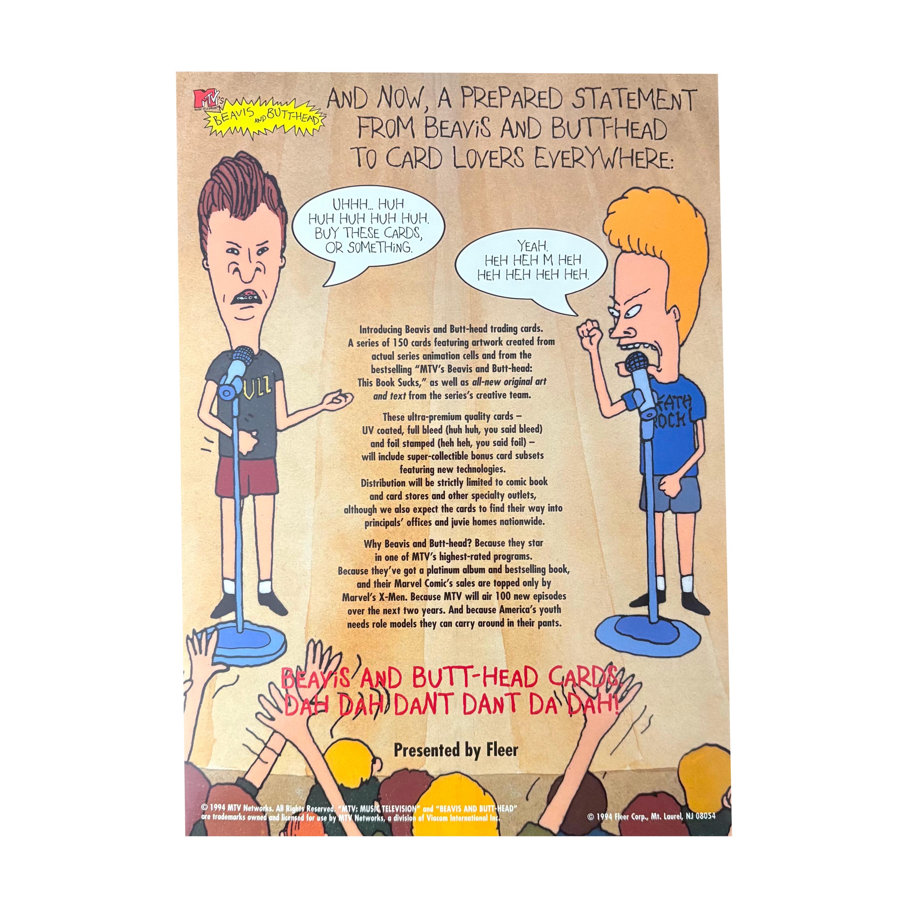 Beavis and Butthead Uncut 9-card Promo Sheet. Released by Fleer in