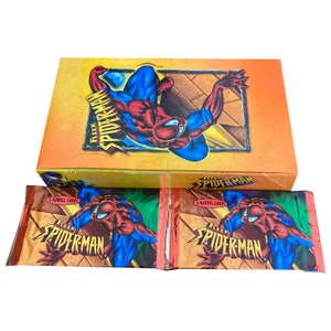 2 Packungen Spider-Man Sammelkarten. 5 Karten pro Packung. Sammel alle 50! Fleer 1997. Marvel-Universum. Erstaunlicher Spiderman.