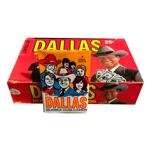 1 pack of Dallas tv show vintage trading card wax packs. 7 cards per pack. Excellent overall condition with intact gum. Donruss 1981.