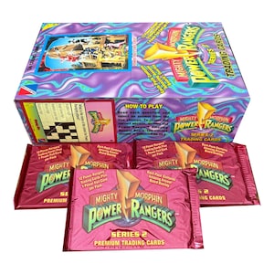 3 JUMBO-Packungen von Mighty Morphin Power Rangers Series 2 Premium-Sammelkarten. 12 Karten + 1 geätzte Karte in jeder Packung. 1994.