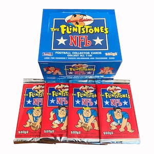 4 packs of The Flintstones NFL vintage trading cards. 8 cards per pack. Collect all 110! Randomly inserted holograms! Cardz 1993.