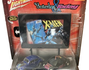 X-Men Yesterday & Today set of 2 diecast cars by Johnny Lightning. Includes bonus billboard with 2 different images! Released in 2002.