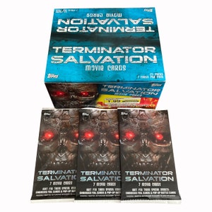 3 Packungen Terminator Salvation Vintage Filmkarten. 7 Karten pro Packung. Zufällig eingefügte Verfolgungskarten. Herausgegeben von Topps. Christian Bale
