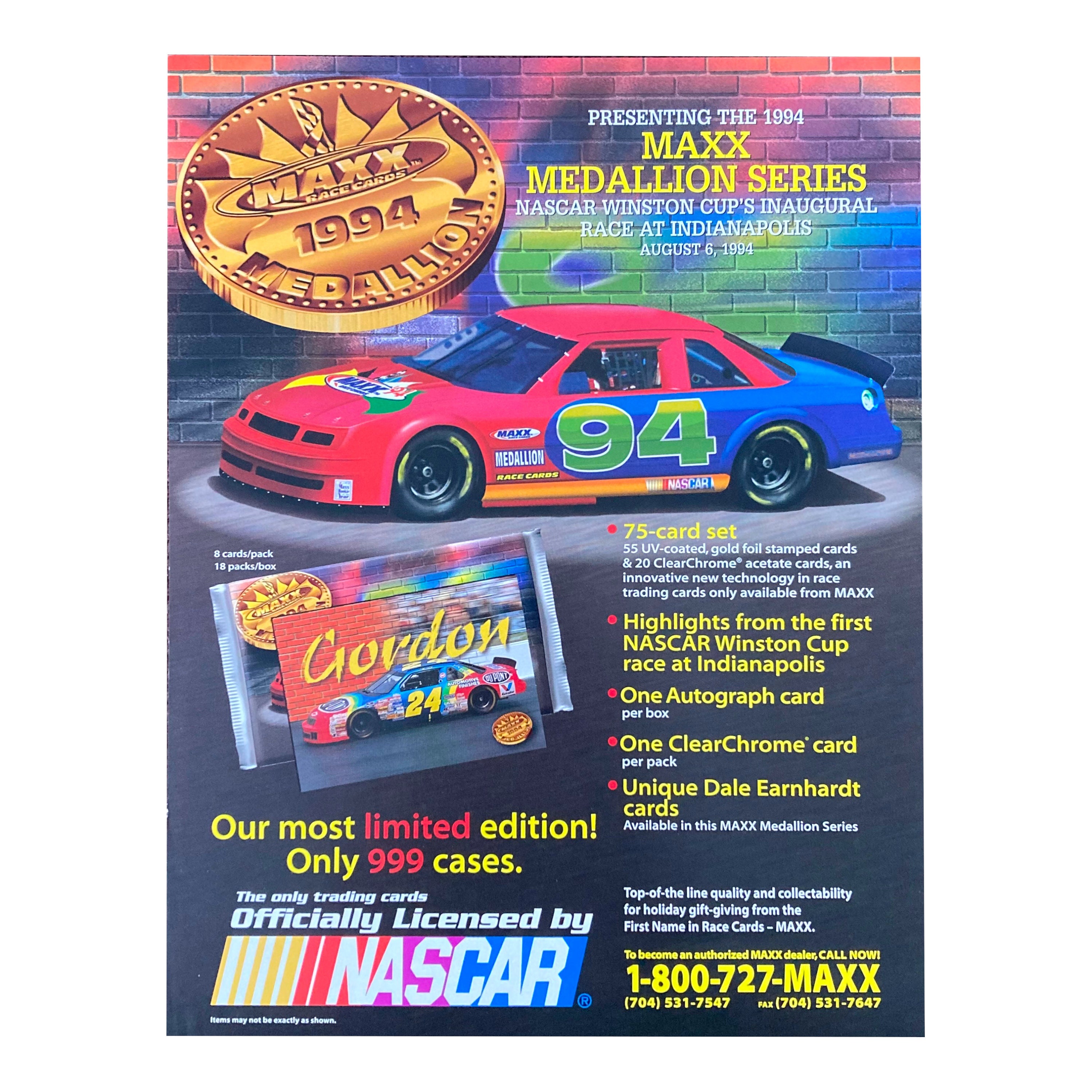 1994 Maxx Medallion Series Nascar Trading Card Sell Sheet. 8.5 X