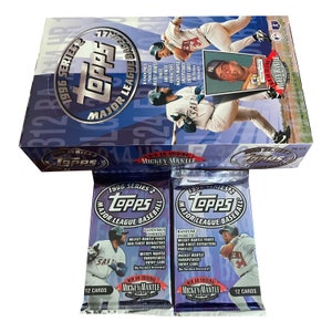 Lot de 2 cartes de baseball Topps 1996, série 2. 12 cartes par paquet. Lunettes Mickey Mantle insérées de manière aléatoire. Collectionnez-les tous ! MLB