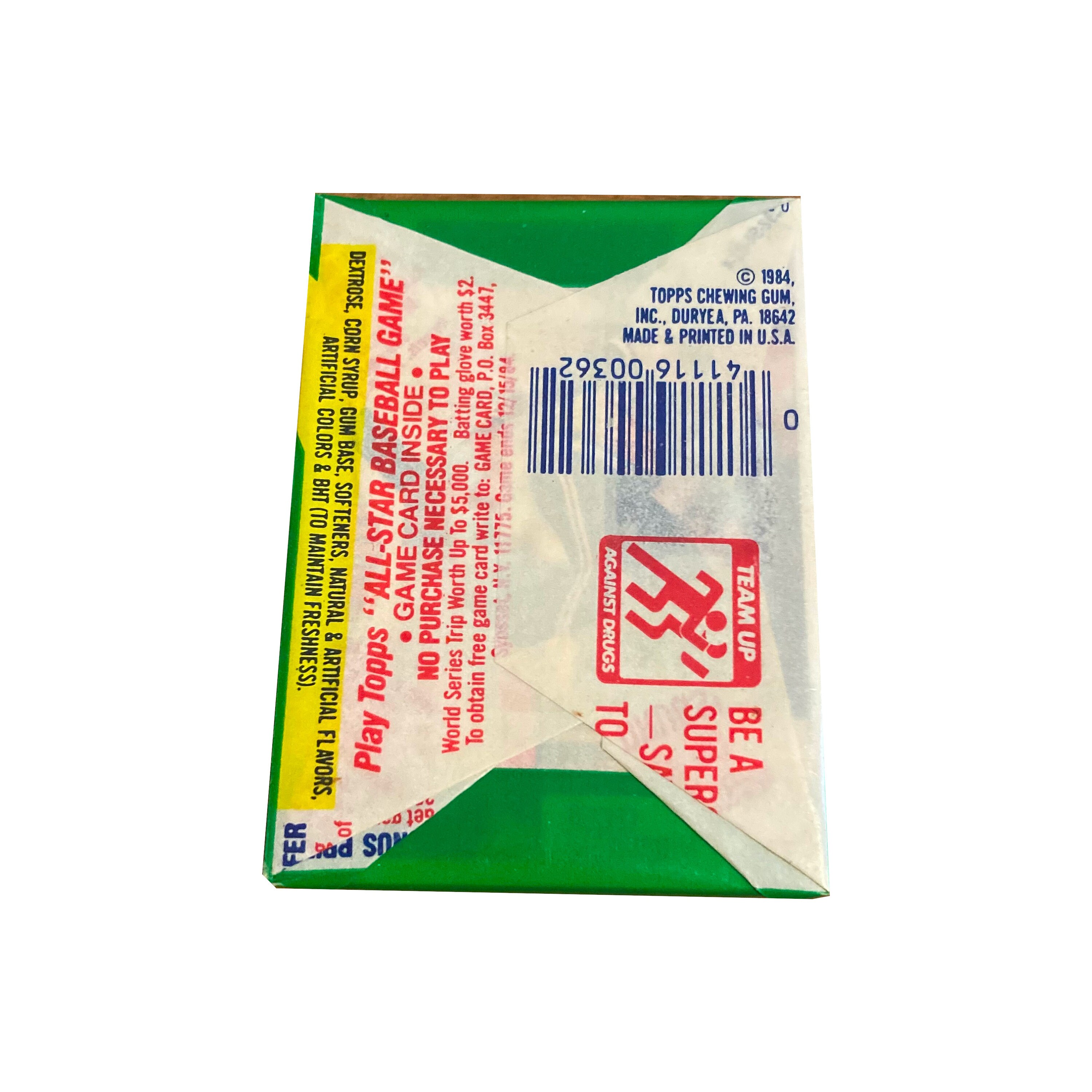 1984年Toppsベースボールカード1パック。ヴィンテージワックスパックに