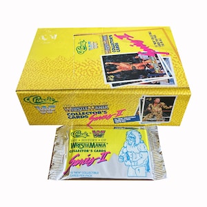 レッスルマニアの歴史シリーズ 1 パック、ビンテージ WWF カード 2 枚。1 パックあたり 15 枚のカード。クラシック 1990。ハルク ホーガン! ランディ マッチョマン サベージ! レア!