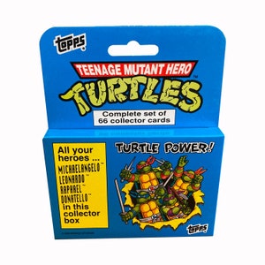 Teenage Mutant Hero Turtles complete set met 66 kaarten. Vers uit de doos. Britse editie. Mondo tot het uiterste! TMNT. Topps Ierland 1990.