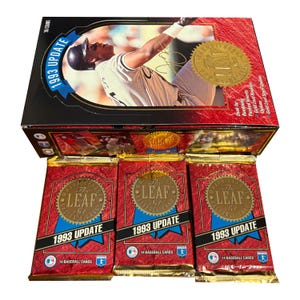 3 pakken vintage MLB Baseball-kaarten uit de The Leaf Set Update Series uit 1993. 14 kaarten per pak. Willekeurig geplaatste bladgoudsterren en nieuwelingen!