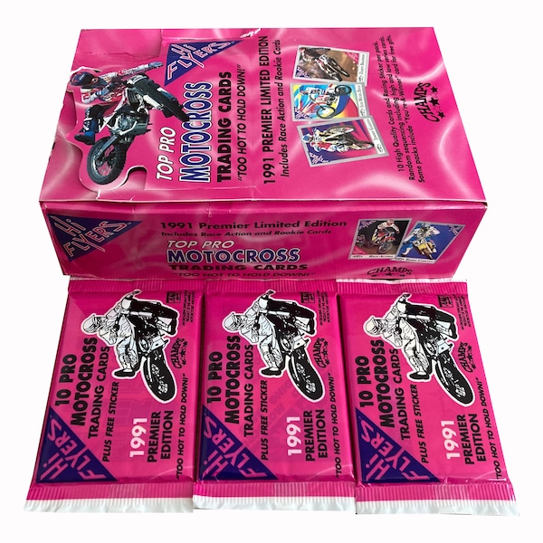 3 packs of Hi Flyers Top Pro Motocross vintage trading cards. Premier Edition. 10 cards + free sticker per pack. Champs 1991. Nice!