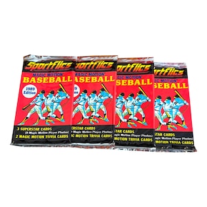 4 packs of 1989 Sportsflics Magic Motion vintage MLB baseball cards. 3 superstar cards + 2 trivia cards per pack. Collect them all!