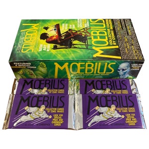 4 paquets de cartes de collection vintage Moebius (Jean Giraud). 10 cartes par paquet. Cartes chromées insérées au hasard. Images comiques 1993.