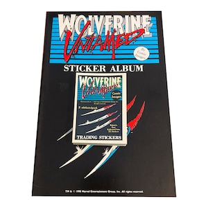 Wolverine Untamed complete set van 75 vintage stickerkaarten in uitstekende staat met schoon ongebruikt album. Comic Images 1990 Marvel Universe