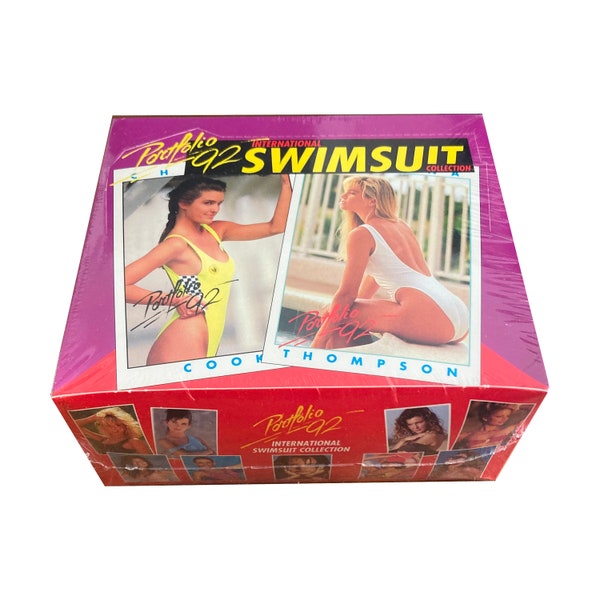 Factory sealed box of Portfolio '92 International Swimsuit Collection vintage trading cards. Lovely ladies in bathing suits. Portfolio 1992.