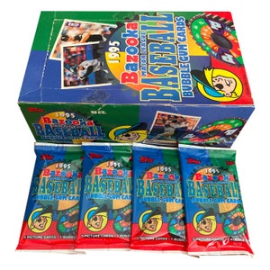 4 confezioni di carte Topps Bazooka Baseball del 1995. 5 carte per confezione. Collezionali tutte! Topps 1995. MLB