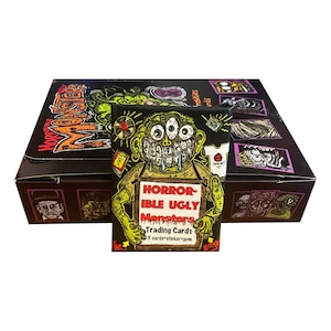 1 pack of Horror-ible Ugly Monsters vintage monster trading cards by Bob X. 5 cards + 1 sticker + 1 stick of gum. Released by Monsterwax.