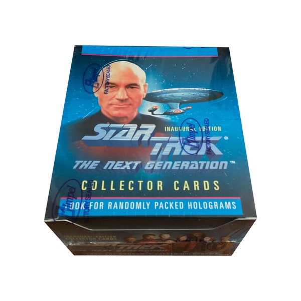 Star Trek: The Next Generation Inaugural Edition factory sealed box of vintage trading cards. 36 packs, 10 cards per pack. Impel 1992.