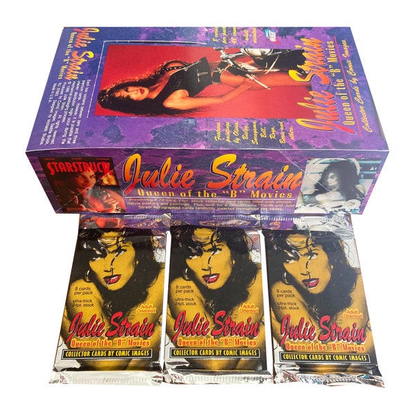 3 packs of Julie Strain Queen Of the "B" Movies. 8 cards per pack. Randomly inserted chase cards. Collect them all! Comic Images 1996.
