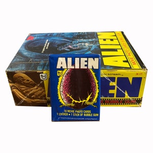 1 pack of Alien vintage trading cards. 10 movie cards and 1 sticker per pack. Topps 1979.