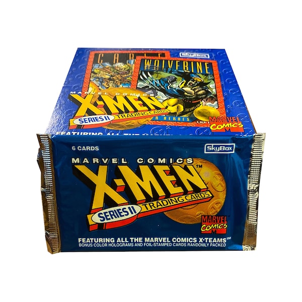 1 pack of X-Men Series 2 vintage trading cards. 6 cards per pack. Bonus color holograms and foil-stamped cards randomly packed! Skybox 1993.