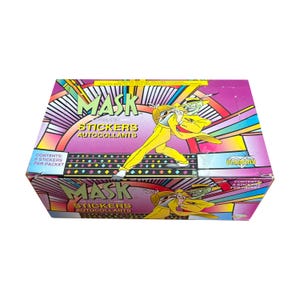 Full box of The Mask animated series vintage collectable sticker packs. 100 packs, 6 sticker per pack. Diamond 1995.