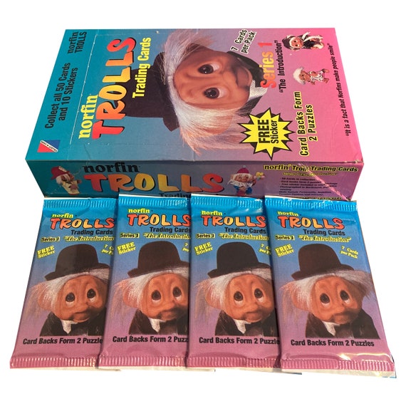4 Packs of Norfin Trolls Vintage Trading Cards. 7 Cards and 1