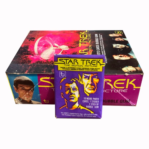 Star Trek The Motion Picture vintage wax pack. 10 movie photo cards + 1 sticker. Topps 1979. Captain Kirk Spock Starship Enterprise