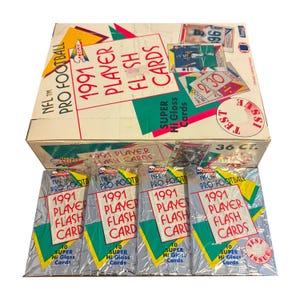 Lot de 4 cartes flash vintage pour joueur de football américain Pacific NFL Pro Football 1991. 10 cartes super brillantes par paquet. Collectionnez-les tous ! Pacifique 1991.